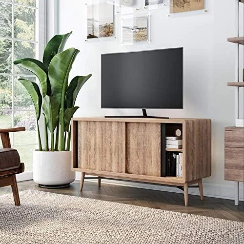 Nathan James Izsak Media Console, Brown/White/Gold & Enloe Modern Storage, Free Standing Accent Cabinet With Doors In A Rustic Fir Wood Finish Powder-Coated Metal Base, White/Gold - Image 10