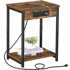TUTOTAK End Table With Charging Station, Set Of 2 Side Table With 2 USB Ports And 2 Outlets, 21.8”H 2-Tier Nightstand With Storage Shelf, Sofa Table TB01BB029