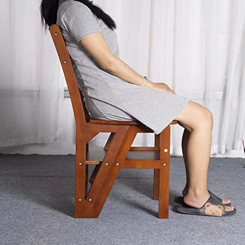 Solid Rubber Wood Folding Library Ladder Chair,Step Ladders Step Chair,Foldable 4-Step Stool Dual Purpose Stepladders,4-Step Climb Step,Folding Ladder Chair,Display Stand,Flower Stand - Image 3