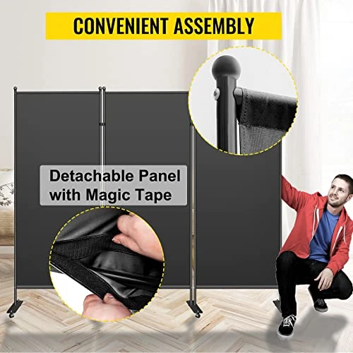 Jhanw 3 Panel Room Dividers 102" X71", Folding Room Partition On Wheels, Expandable Office Partition Waterproof And Shading, Black Privacy Screen For Patio, Office, Home, School, Hospital 1 Pack - Image 5