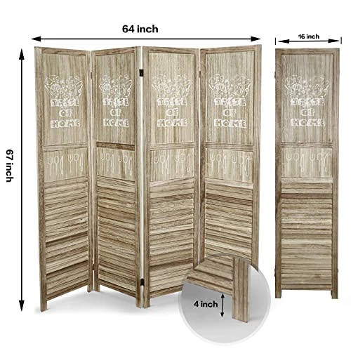 ECOMEX 4 Panel Room Divider, 5.6 Ft Tall Wood Room Dividers And Folding Privacy Screens Portable Partition Room Dividers With Pattern For Home Office Bedroom Dining Room, Brown - Image 5