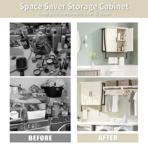 MXARLTR Over The Toilet Storage Cabinet, Over Toilet Bathroom Organizer With Barn Doors Above Toilet Storage Cabinet - Image 7