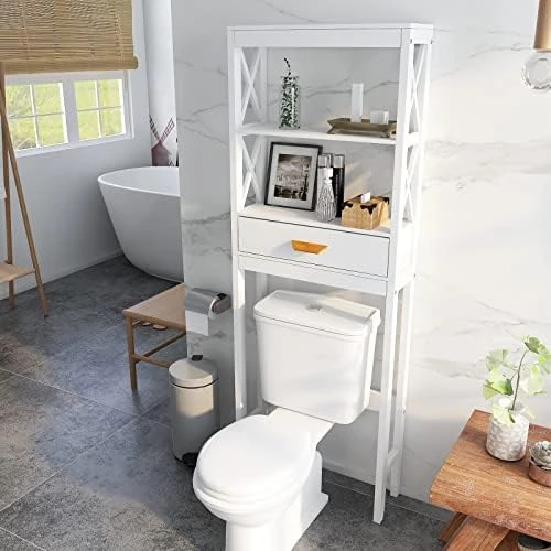 Over The Toilet Storage, 3 Tier Over Toilet Bathroom Organizer With 2 Open Shelves And 1 Cabinet, Above Toilet Storage Cabinet With 2 Doors, Bathroom Space Saver For Restroom (Gray, 24.8"x7.8"x76.8") - Image 10