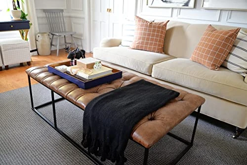 HomePop Home Decor | Large Upholstered Bench | Bench Ottoman With Storage For Living Room & Bedroom | Decorative Home Furniture (Light Brown Faux Leather) - Image 2