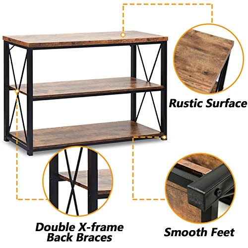 Usinso 47β'TV Stand Console Sofa Table & Industrial Console Table 3-Tier Rustic Console Entryway/Hallway Table For Living Room, Open Bookshelf In Bedroom Entryway,Brown Oak - Image 4