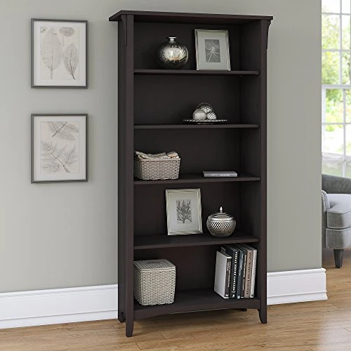 Bush Furniture Salinas Accent Storage Cabinet With Doors In Vintage Black & Salinas 5 Shelf Bookcase In Vintage Black - Image 5