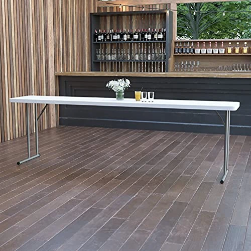 EMMA + OLIVER 8-Foot Granite White Plastic Folding Training/Seminar Table