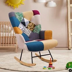 K Knowbody Rocking Chair Nursery, Boho Glider Rocker Chair For Nursery Bedroom, Living Room, Tufted Upholstered Armchair With Linen Fabric, Nursing Chairs For Mom And Baby, Bright Color