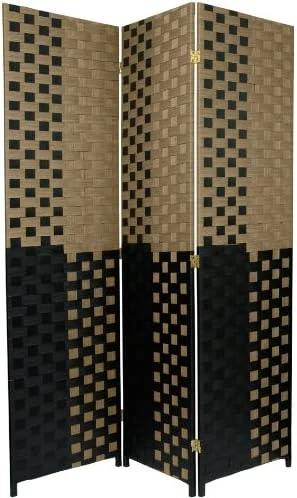 Oriental Furniture 6 Ft. Tall Woven Fiber Room Divider - Olive/Black - 6 Panel - Image 2