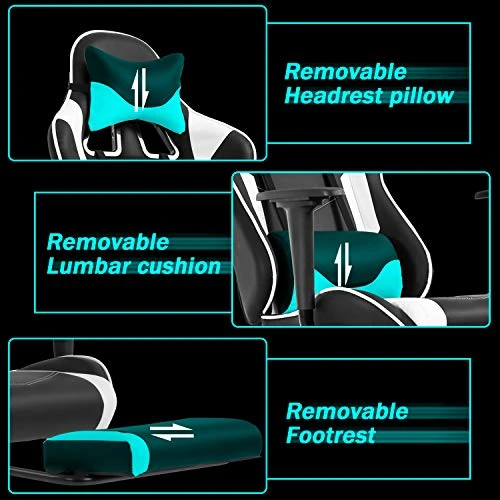 OffiClever Ergonomic Office Leather Adjustable And Swivel Reclining High Back Computer Chair With Lumbar Support And Headrest, White - Image 5