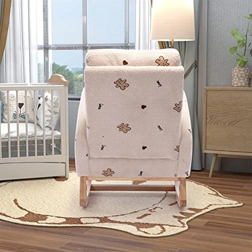 Rocking Chair, 26.8" Modern Upholstered Accent Rocking Chair With Side Pockets Wooden Rocking Chair With High Back And Solid Wood Base Nursery Glider Armchair For Adults Kids Hold Up To 300lbs, Beige - Image 4