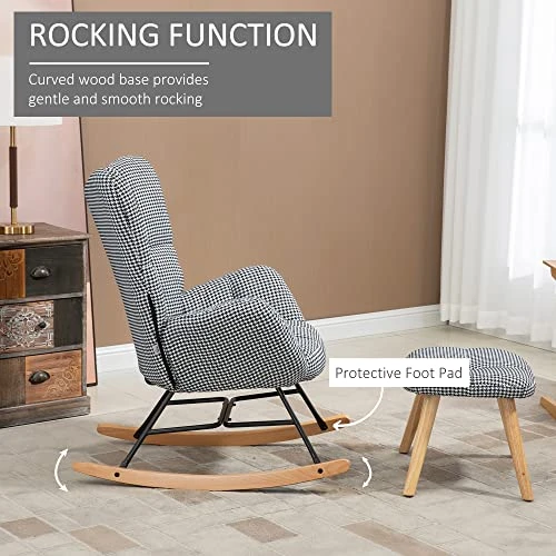 HOMCOM Glider Rocker With Ottoman Set, Houndstooth Nursery Rocking Chair, Upholstered Wingback Armchair For Living Room And Bedroom - Image 4