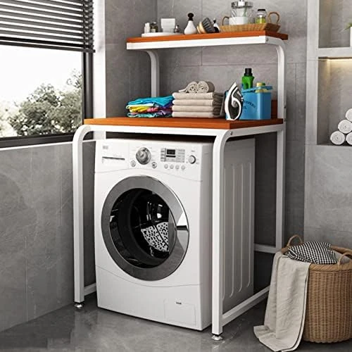 Bathroom Storage Shelves,Washer Storage Frames Floor Standing Punch Free Suitable For Over Toilet High Temperature Steel Balcony Washinghine Shelf Roller Bracket/Black/a - Image 10