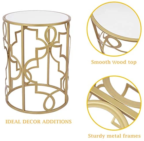 Gold&White Round Nesting Side End Tables Set Of 2 In Wooden Top, Assemble Already, Small Coffee Tables For Living Room Small Space, 16.5" D X 22" H & 14" D X 19" H - Image 4
