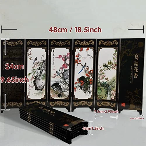 Bantlou Mini Folding Screen Small Chinese Dividers Japanese Decor Folding Screen Desktop Asian Decoration Gift For Home Office New Year 18.5‘’×9.5’’(Bird And Flowers) - Image 3