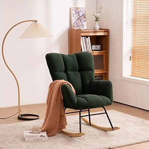 Polaris Garden Nursery Rocking Chair, Modern Teddy Fabric Nursing Chair For Mom And Baby, Accent Upholstered Rocker Glider Chair With High Backrest For Nursery Bedroom Living Room (Ivory White) - Image 5