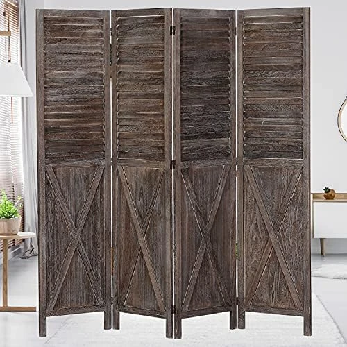 Wnutrees 6 Panel Wood Room Divider,Rustic Folding Privacy Screens Room Divider, Farmhouse Freestanding Partition Wall Dividers Screen,Temporary Wall For Home Restaurant Bedroom (White) - Image 8