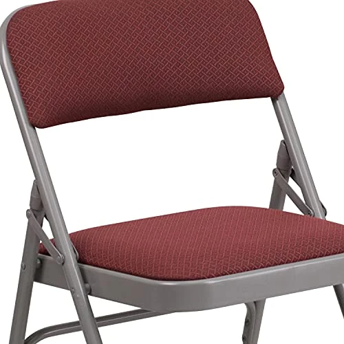 EMMA + OLIVER 2 Pack Curved Triple Braced Burgundy Patterned Fabric Metal Folding Chair - Image 5