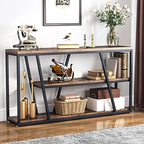 Tribesigns Console Table, Industrial Sofa Table With Shelves, 3-Tier Entryway Table With Storage For Entryway, Living Room, Hallway, 59.1" L X 11.8" W X 31.5" H, Rustic Brown