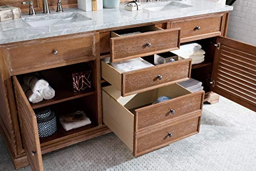 Savannah 72" Double Vanity Cabinet, Driftwood, With 3 CM Eternal Jasmine Pearl Quartz Top W/Sink - Image 2