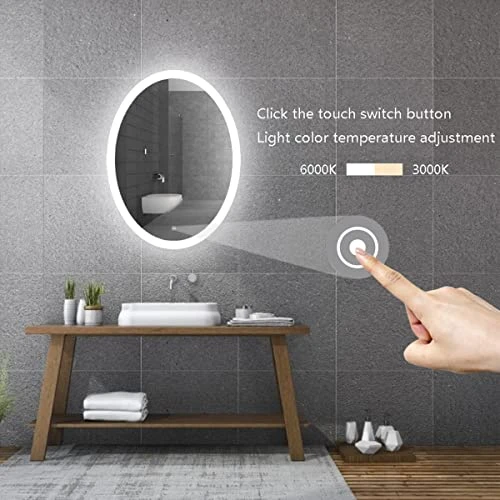 Illucid LED Mirror Oval 24x32 Inch, Anti-Fog Warm Light/Day Light Wall Mounted Bathroom Mirror Wall Switch Support Memory, Quick Hanging LED Mirrors For Bathroom - Image 2