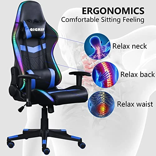 LED Computer Gaming Chair With Bluetooth Speakers And RGB Lights, Ergonomic Gamers Chair, Office Chair For Adults, Video Gaming Chair For Gift (Blue) - Image 3