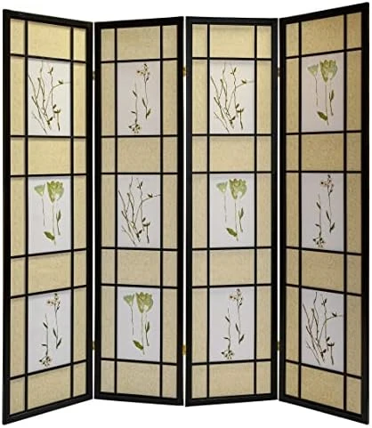 Legacy Decor 4 Panel Room Divider Privacy Screen Botanical Floral Accented Natural Color 71 Tall X 70 Inches Wide - Image 11