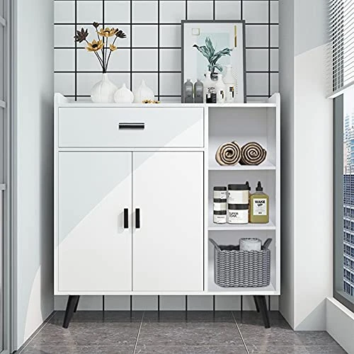 Usikey Storage Cabinet, Bathroom Storage Cabinet With 1 Large Drawer, 2 Doors & 3 Shelves, Kitchen Storage Cabinet, Accent Cabinet For Living Room, Bedroom, Entryway, Office, White - Image 5