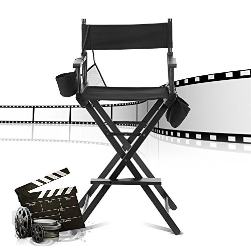 Foldable Makeup Director Chair, Tall Artist Professional Directors Chair With Storage Bag Cup Holder-Black - Image 2