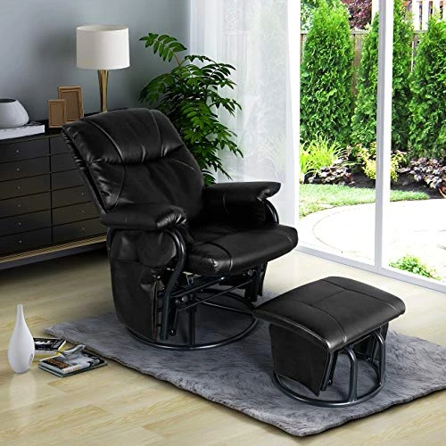 AODAILIHB Glider Chairs Rocking Chair With Ottoman 360° Swivel Chair PU Leather Upholstered Armchair Lounge Chair Sliding Chair Set (Black) - Image 2