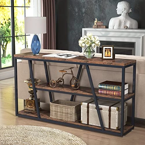 Tribesigns Console Table, Industrial Sofa Table With Shelves, 3-Tier Entryway Table With Storage For Entryway, Living Room, Hallway, 59.1" L X 11.8" W X 31.5" H, Rustic Brown - Image 3