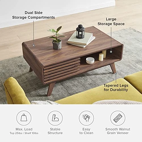 Mopio Ensley Coffee Table, Mid Century Modern Coffee Table With Storage, Rectangle Living Room Tables, Center Table (Coffee Table + 59" TV Stand, Walnut) - Image 3