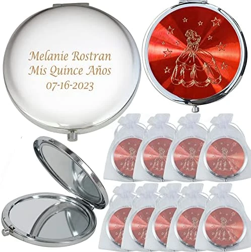 WE Mis Quince Años (12 PCS) Sweet 15, Sweet Sixteen, Quinceañera, Mis 15 Años Compact Mirror (Silver) - Image 7
