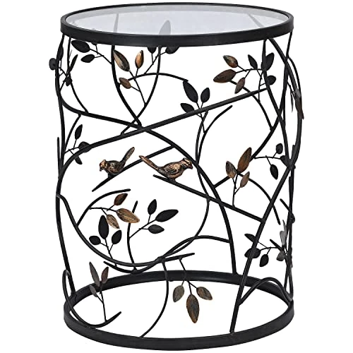 FirsTime & Co. Bronze Bird And Branches End Table, Bedroom Nightstand And Living Room Side Table, Round, Metal And Glass, Cottage, 22 X 16.5 Inches - Image 3