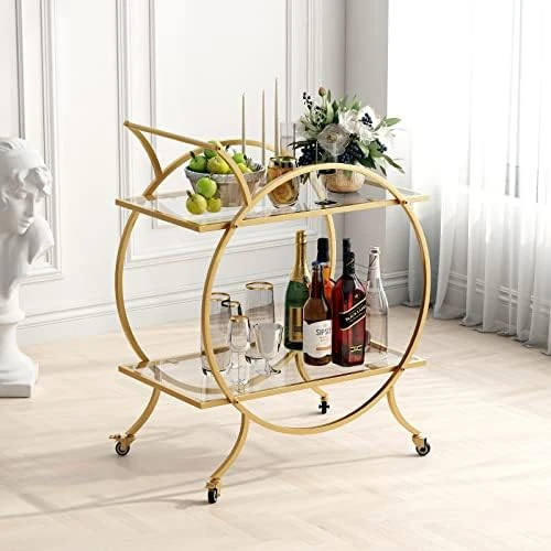 LORMITER Silver Bar Carts With 3 Tier Glass Shelves, Rolling Serving Bar Cart With Wine Rack And Glass Holder, Home Bar Carts & Wine Carts On Wheels For Kitchen, Indoor & Outdoor - Image 6