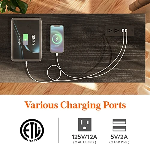 Lifewit Console Entryway Table With 2 Power Outlets And 2 USB Ports,Industrial Narrow Sofa Table For Hallway, Living Room,Bedroom,Kitchen, Metal Frame (Black, 39.4" L X 11.8" W X 28.3" H) - Image 4