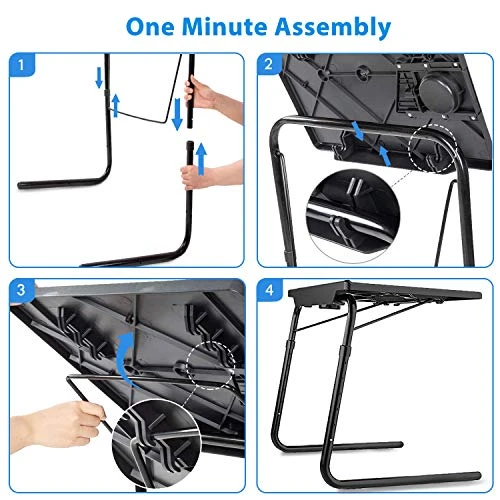 TECL Mejerca Adjustable TV Tray Table Folding TV Dinner Tray With Cup Holder On Bed And Sofa, Comfortable Folding Table With 6 Height And 3 Tilt Angle (Black) - Image 2