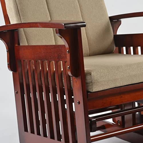 Rustic Upholstered Rocking Chair With Ottoman Mid-Century Nursery Rocker Armchair With Footstool Solid Wooden Frame Accent Lounge Glider Rocking Chair Footstool Set For Living Room Bedroom(Cherry) - Image 2