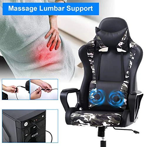 PC Gaming Chair Office Chair Racing Desk Chair With Lumbar Support Arms Headrest Massage High Back PU Leather Ergonomic Computer Chair Rolling Adjustable Swivel Chair For Women Men Adult, Camo - Image 4