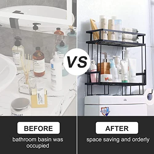 WORTHBUY Bathroom Over Toilet Storage Shelf, Bathroom Organizer, Above Storage Cabinet Restroom Paper Holder, No Drilling Space Saver With Wall Mounting Design (Black) - Image 4