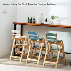 QQXX Folding Bar Stool Multifunctional 3 Step Ladder,Solid Wood Ladder Stool Counter Height Tall Stool,Portable Foldable Stool Step Stool For Adults Kitchen Outdoor(21.5” X 15.7” X 34.6”, Gray)