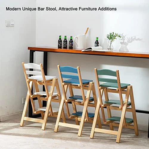 QQXX Folding Bar Stool Multifunctional 3 Step Ladder,Solid Wood Ladder Stool Counter Height Tall Stool,Portable Foldable Stool Step Stool For Adults Kitchen Outdoor(21.5β X 15.7β X 34.6β, Gray)
