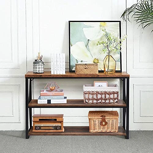 Usinso 47β'TV Stand Console Sofa Table & Industrial Console Table 3-Tier Rustic Console Entryway/Hallway Table For Living Room, Open Bookshelf In Bedroom Entryway,Brown Oak - Image 2