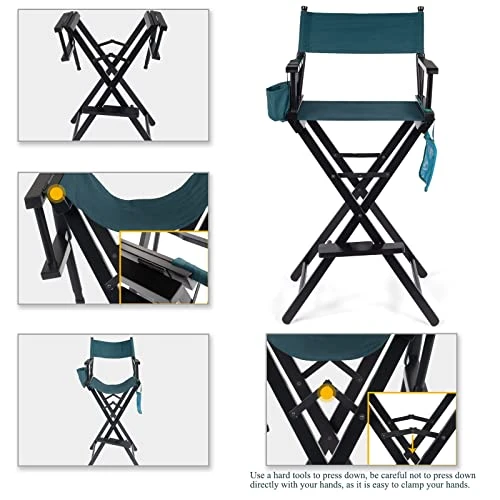 Tall Director Artist Makeup Chair - Solid Hardwood And Polyester Folding Makeup Chair With Portable Storage Side Bags And Bottle Rack - 250 Lbs Capacity Collapsible Chair With Footrest - Dark Green - Image 6
