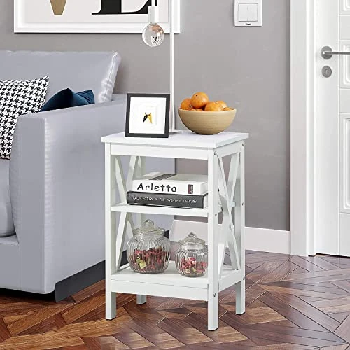 VECELO End Side Table With Storage Shelf Living Room,Bedroom Furniture, White(Set Of 2), Nightstand With Shelves - Image 5