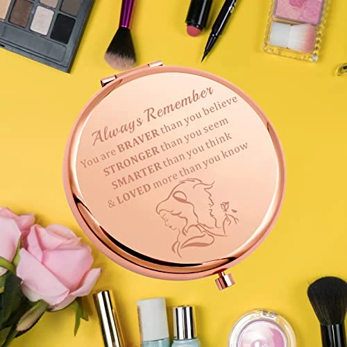 KEYCHIN Beauty Fairy Movie Pocket Mirror Princess Belle Fans Gifts Always Remember You Are Braver Stronger Smarter Than You Think Compact Mirror For Women Girls Teenagers (Beauty Beast Mirror-RG) - Image 2