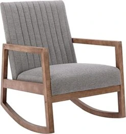 RIVOVA Modern Fabric Accent Rocking Chair, Upholstered Nursery Glider Rocker, Mid Century Lounge Arm Chair For Reading Living Room Bedroom Office, Grey