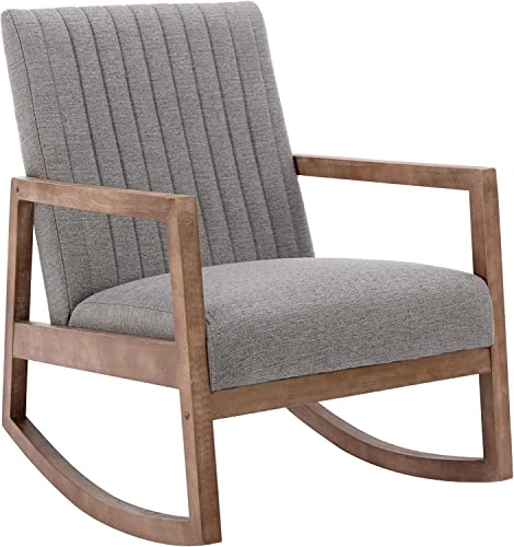 RIVOVA Modern Fabric Accent Rocking Chair, Upholstered Nursery Glider Rocker, Mid Century Lounge Arm Chair For Reading Living Room Bedroom Office, Grey