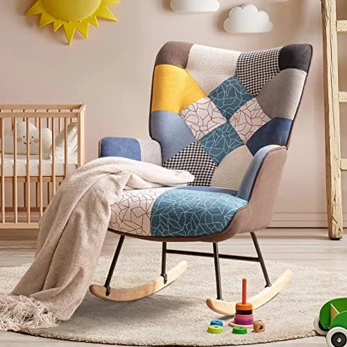 K Knowbody Rocking Chair Nursery, Boho Glider Rocker Chair For Nursery Bedroom, Living Room, Tufted Upholstered Armchair With Linen Fabric, Nursing Chairs For Mom And Baby, Bright Color - Image 9