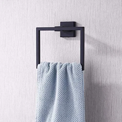 KES Bathroom Towel Ring SUS 304 Stainless Steel Shower Towel Hanger Holder Modern Square Style Wall Mount Matte Black Finish, A2480-BK - Image 3
